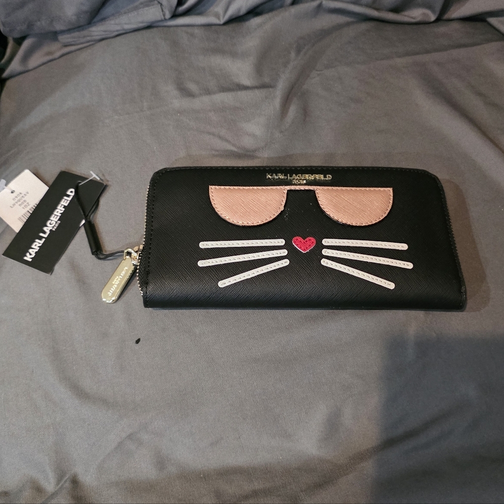 Karl Lagerfeld Black and Pink Cat Wallet